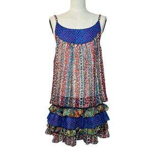 Jean Peace Mini Dress Ruffles Boho Size S Stripes Summer Vacation Coconutgirl